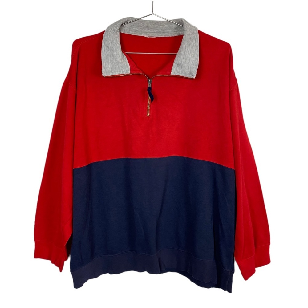 Men's Vintage Colorblock Blue Red & Gray Zip Up Sweater